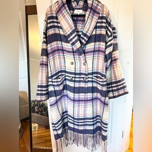 Xirena purple plaid fringe coat XL